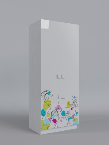Шкаф 2-х створчатый с ящиками Флёр (Белый/корпус Выбеленное дерево) в Кедровом - kedrovyi.mebel54.com | фото