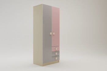 Шкаф 2-х створчатый с ящиками Грэйси (Розовый/Серый/корпус Клен) в Кедровом - kedrovyi.mebel54.com | фото