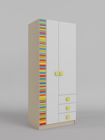 Шкаф 2-х створчатый с ящиками Клаксон без машинок (Белый/корпус Клен) в Кедровом - kedrovyi.mebel54.com | фото