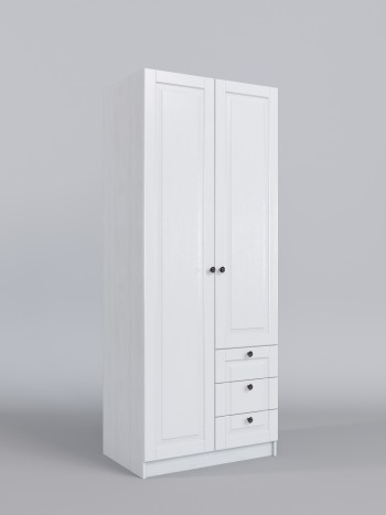 Шкаф 2-х створчатый с ящиками Классика (Белый/корпус Выбеленное дерево) в Кедровом - kedrovyi.mebel54.com | фото