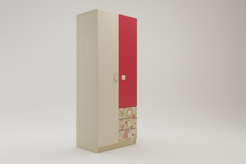 Шкаф 2-х створчатый с ящиками Ретвит (Бежевый/Красный/корпус Клен) в Кедровом - kedrovyi.mebel54.com | фото