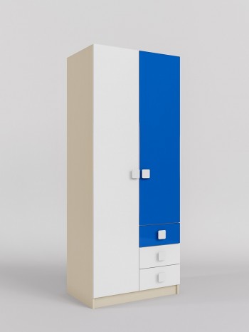 Шкаф 2-х створчатый с ящиками Скай люкс (Синий/Белый/корпус Клен) в Кедровом - kedrovyi.mebel54.com | фото