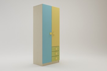 Шкаф 2-х створчатый с ящиками Смайли (Желтый/Голубой/Зеленый/корпус Клен) в Кедровом - kedrovyi.mebel54.com | фото
