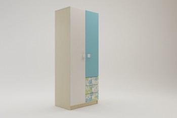 Шкаф 2-х створчатый с ящиками Твит (Белый/Зеленый/корпус Клен) в Кедровом - kedrovyi.mebel54.com | фото