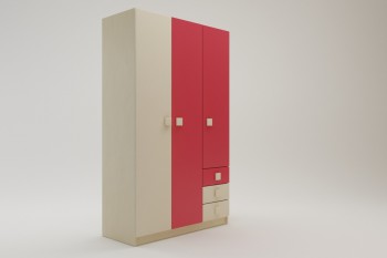 Шкаф 3-х створчатый с ящиками Бэрри (Бежевый/Красный/корпус Клен) в Кедровом - kedrovyi.mebel54.com | фото