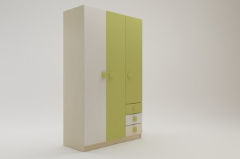 Шкаф 3-х створчатый с ящиками Эппл (Зеленый/Белый/корпус Клен) в Кедровом - kedrovyi.mebel54.com | фото