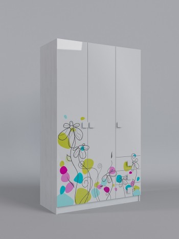 Шкаф 3-х створчатый с ящиками Флёр (Белый/корпус Выбеленное дерево) в Кедровом - kedrovyi.mebel54.com | фото