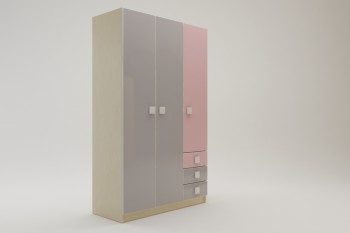 Шкаф 3-х створчатый с ящиками Грэйси (Розовый/Серый/корпус Клен) в Кедровом - kedrovyi.mebel54.com | фото