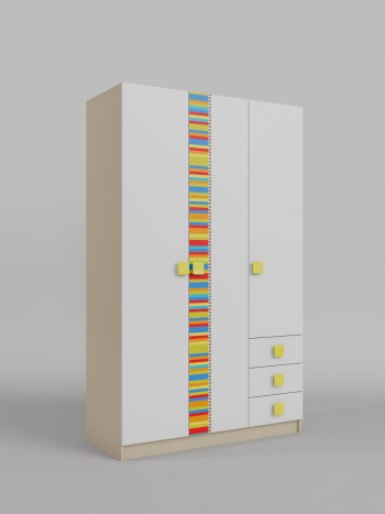 Шкаф 3-х створчатый с ящиками Клаксон без машинок (Белый/корпус Клен) в Кедровом - kedrovyi.mebel54.com | фото