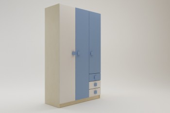 Шкаф 3-х створчатый с ящиками Скай (Синий/Белый/корпус Клен) в Кедровом - kedrovyi.mebel54.com | фото