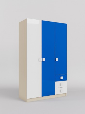 Шкаф 3-х створчатый с ящиками Скай люкс (Синий/Белый/корпус Клен) в Кедровом - kedrovyi.mebel54.com | фото