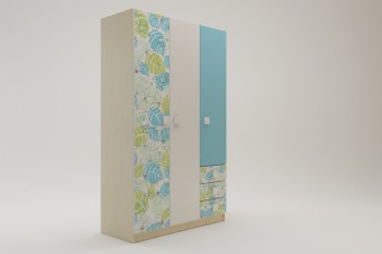 Шкаф 3-х створчатый с ящиками Твит (Белый/Зеленый/корпус Клен) в Кедровом - kedrovyi.mebel54.com | фото