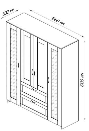 Шкаф четырехдверный Сириус с 1 зеркалом и 2 ящиками дуб сонома в Кедровом - kedrovyi.mebel54.com | фото