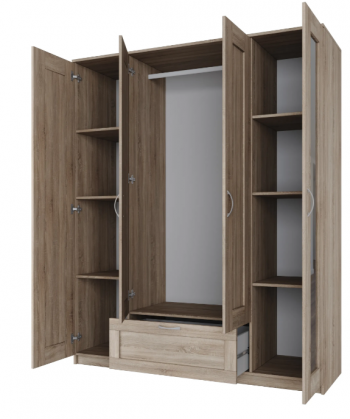 Шкаф четырехдверный Сириус с 2 зеркалами и 1 ящиком дуб сонома в Кедровом - kedrovyi.mebel54.com | фото