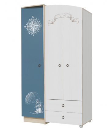 Шкаф для одежды Бриз 1200 Дуб ривьера/ Рамух белый/синий в Кедровом - kedrovyi.mebel54.com | фото
