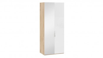 Шкаф для одежды с 1 глухой и 1 зеркальной дверями левый «Эмбер» Яблоня Беллуно/Белый глянец в Кедровом - kedrovyi.mebel54.com | фото