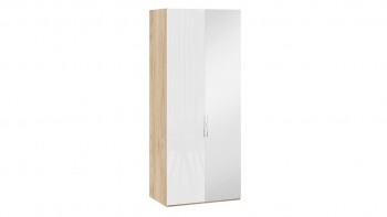 Шкаф для одежды с 1 глухой и 1 зеркальной дверями правый «Эмбер» Яблоня Беллуно/Белый глянец в Кедровом - kedrovyi.mebel54.com | фото