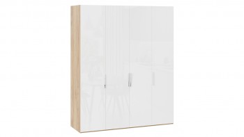 Шкаф для одежды с 4 глухими дверями «Эмбер» Яблоня Беллуно/Белый глянец в Кедровом - kedrovyi.mebel54.com | фото