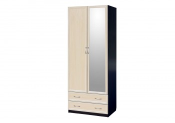 Шкаф для платья и белья 2-х дверный с профилем МДФ с 1 зеркалом Венге/Дуб выбеленный в Кедровом - kedrovyi.mebel54.com | фото