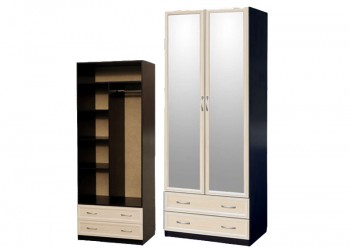 Шкаф для платья и белья 2-х дверный с профилем МДФ с 2 зеркалами Венге/Дуб выбеленный в Кедровом - kedrovyi.mebel54.com | фото