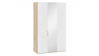 Шкаф комбинированный с 2 глухими и 1 зеркальной дверями правый «Эмбер» Яблоня Беллуно/Белый глянец в Кедровом - kedrovyi.mebel54.com | фото