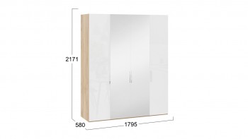 Шкаф комбинированный с 2 глухими и 2 зеркальными дверями «Эмбер» Яблоня Беллуно/Белый глянец в Кедровом - kedrovyi.mebel54.com | фото