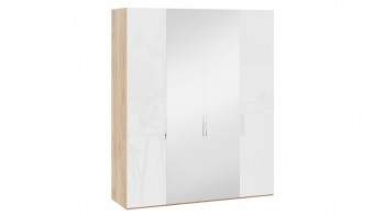 Шкаф комбинированный с 2 глухими и 2 зеркальными дверями «Эмбер» Яблоня Беллуно/Белый глянец в Кедровом - kedrovyi.mebel54.com | фото