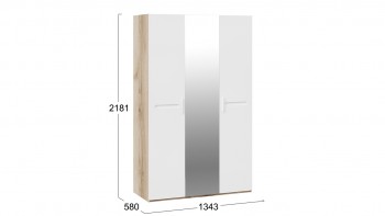 Шкаф комбинированный с 3-мя дверями «Фьюжн» Дуб делано/Белый глянец в Кедровом - kedrovyi.mebel54.com | фото