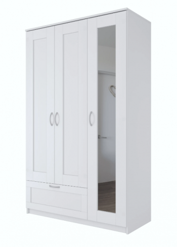 Шкаф трехдверный Сириус с зеркалом и 1 ящиком белый в Кедровом - kedrovyi.mebel54.com | фото