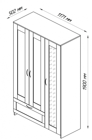 Шкаф трехдверный Сириус с зеркалом и 1 ящиком дуб сонома в Кедровом - kedrovyi.mebel54.com | фото