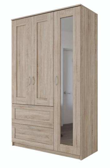 Шкаф трехдверный Сириус с зеркалом и 2 ящиками дуб сонома в Кедровом - kedrovyi.mebel54.com | фото