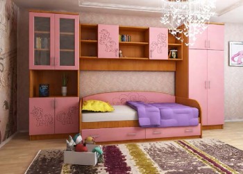 Детская Веселый пони Комплект мебели (Вишня оксфорд/Розовый) в Кедровом - kedrovyi.mebel54.com | фото